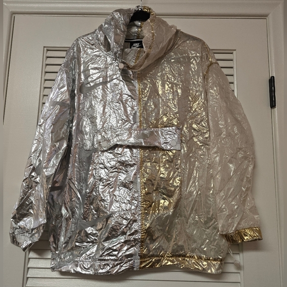 Nike Jackets & Blazers - Nike - Gold/White/Silver Metallic Windbreaker Pullover Jacket